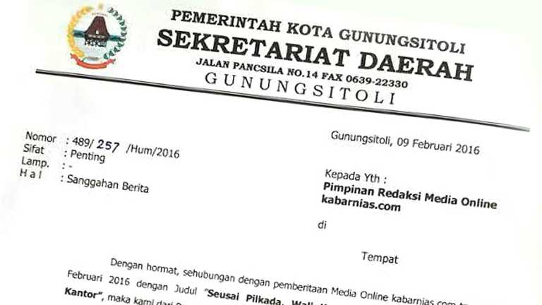 Wali Kota Martinus Lase Tak Masuk Kantor karena Dinas Luar